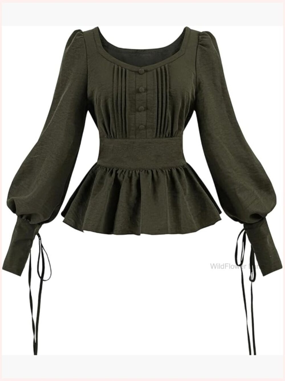 Victorian Blouse Long Sleeve Vintage Peasant Top with Ruffled Hem